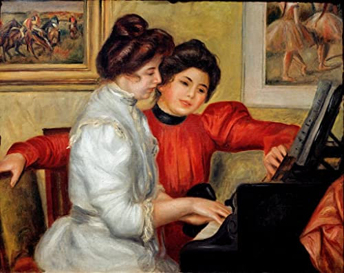 MSTECO Leinwanddruck Und Poster Wandkunst Bild Reproduktion Yvonne und Christine Lerolle am Klavier von Pierre Auguste Renoir für Wohnkultur 60x90cm