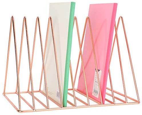 BEIJIALY Étagère à Livres Triangle, Support de Stockage de Fichiers de Livres de Bureau en Métal Or Rose, Bibliothèque de Bureau, Organisateur de Trieur de Fichiers de Bureau, Porte-revues, Présentoir