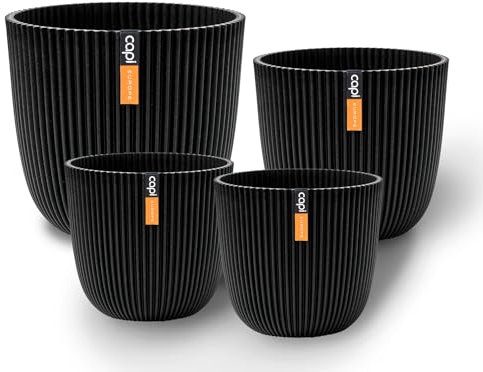 Capi Europe - Geschenkset Blumentopf Kugel Groove 'Made with' Textil schwarz - Set M - Blumentöpfe für drinnen und draußen - Hergestellt aus recycelten Materialien