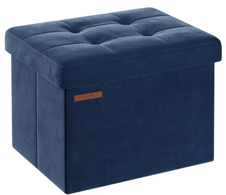 SONGMICS Storage Ottoman, Foldable Small Ottoman Foot Rest, 31 x 41 cm Foot Stool, Ottoman with Storage, Load up to 130 kg, for Living Room, Bedroom, Dorm, Midnight Blue LSF200Q51
