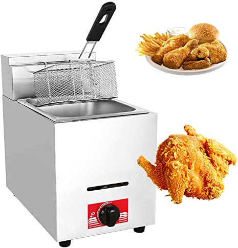 Generic Gas Deep Fryer Deep Fat Fryer, Stainless Steel LPG Fryer, Freestanding Temperature Control, with Lid, Gas Deep Fat Fryer Easy Clean for Food Cooking & French Fries Gas Fryer