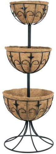 Siam Express Deluxe Tiered Fountain Coco Liner Raised Metal Freestanding Planter Natural Coconut Outdoor Plant Garden Decor Basket Flowers Plants Floral Displays (Deluxe Three Tier Fountain MT3TFD)