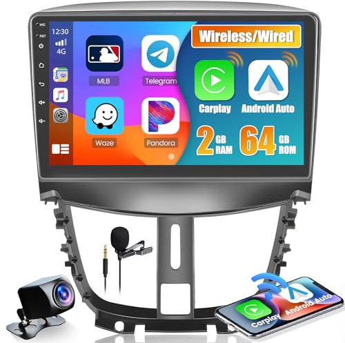 Hikity [2+64G] Android 13 Autoradio Wireless Carplay pour Peugeot 207 2006-2015, 9 Pouces Écran Tactile Radio Voiture avec GPS Navi Android Auto BT FM RDS Caméra de Recul Mic