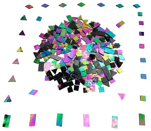 4 Shapes Mixed Glass Mosaic Tiles,Square+Diamond+Triangle+Rectangle 270 PCS Stained Glass Mosaic Pieces for Handmade Art Crafts and Home Decoration (Iridescent Black)