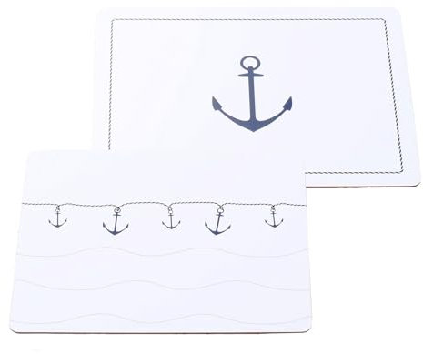 Seaside No.64 - Platzset mit Korkunterseite - Verschiedene Designs - Pflegeleichte Alternative zu Tischdecken - Eyecatcher für deinen Esstisch (2er-Set (1x großer Anker; 1x Anker + Wellen))
