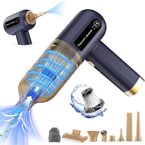 Handheld Car Vacuum with 3 Suction Power & Speed Display：15000Pa Keyboard Vacuum Cleaner Mini 4 in 1 Compressed Air Duster Cordless Hand Pump for Computer Sewing Machine Home Office Pet Hair