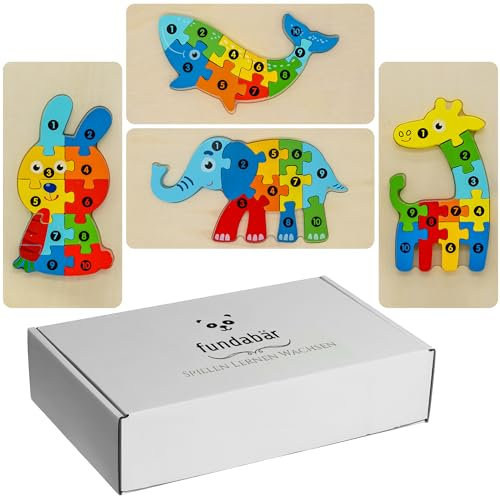 fundabär - Holzpuzzle für Kleinkinder (4er-Set) Pädagogisches Lernspielzeug mit Tiermotiven nach Montessori