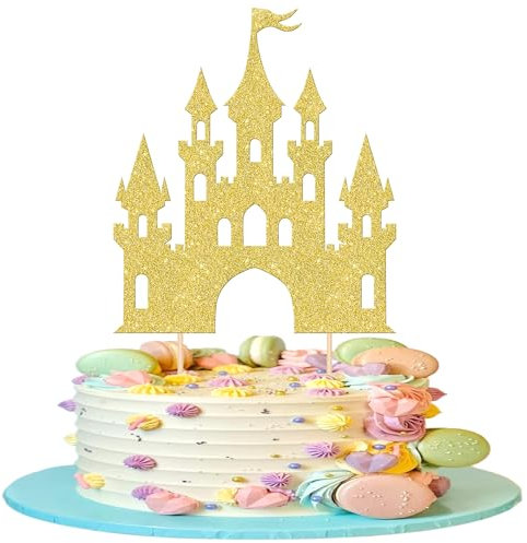 SYKYCTCY 1 Pack Castle Cake Topper Princess Cake Topper Glitter Celebrating Princess Happy Birthday Cake Pick Castle Theme Cake Decoration for Baby Shower Kids Girls Birthday Party Supplies