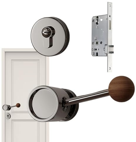 Türknauf, abschließbar, Set mit Türknöpfen aus poliertem Messing, Türschloss in Tulpenform für Innentüren mit Mechanismus, Sicherheitstürstange mit Kippschloss