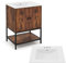 LIFEZEAL Mueble de Baño con Lavabo, 61x46,5x87 cm, Armario Baño con 2 Puertas y Estante, Armario de Suelo con Fregadero de Cerámica, Estructura de Hierro, Marrón Vintage