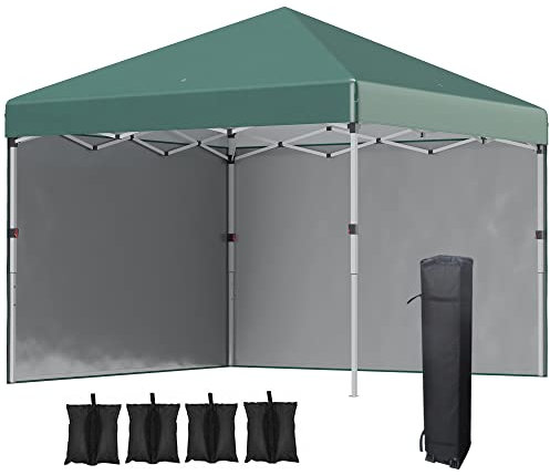 Outsunny Pavillon ca.3x3m, wasserabweisend Stabil Winterfest Pop-up Faltpavillon mit 2 Seitenwänden, UV Schutz 30+, Faltbar Partyzelt Gartenzelt mit Tasche, Gartenpavillon für Camping, Grün