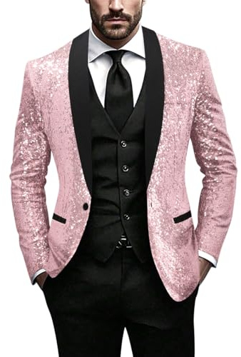 Minetom Blazer À Paillettes pour Homme Brillant Coupe Ajustée Un Bouton Veste De Costume pour Les Fête Mariage Affaires Disco Party Club