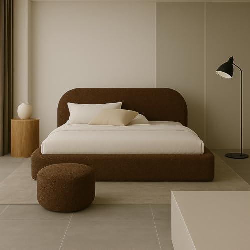 Sofello Polsterbett Moon 90x200 120x200 140x200 160x200 180x200 200x200 mit Bettkasten aus Metall Stauraum Boucle-Webart ohne Matratze (Quelle 26 - braun, 160x200)