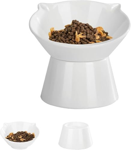 Detachable Raised Cat Bowls, Elevated 15° Tilted Cat Food Dishes, Extra Wide Whisker Friendly Cat Food Bowl, Anti-Vomiting Stress-Free Cat Feeding Bowls for Protecting Spine Cats& Small Dogs, White