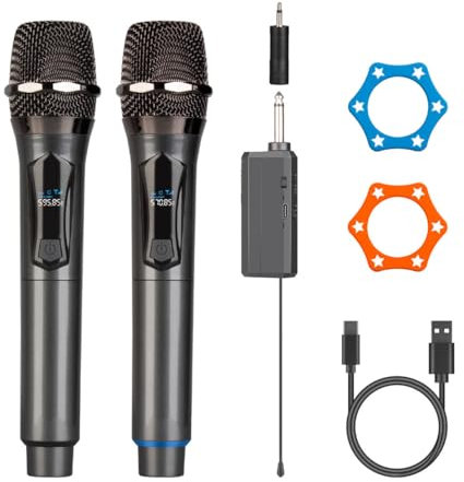 Depusheng Wireless Microphones, Dual Karaoke Microphone System, Microfonos Inalambricos with Rechargeable Receiver, Cordless Dynamic Microphone Micro Kit for Vocals, Wedding, DJ, Party, Speech