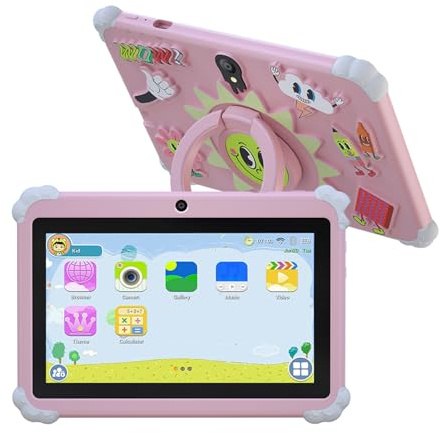 YUEHISY 7 Zoll Tablette mit Schutzhülle, 16 GB 1024x600 HD -Touchscreen -Tablette, mit Schutzstandabdeckung für Android 7.0, Geschenke für Kinder Teenager (Rose)