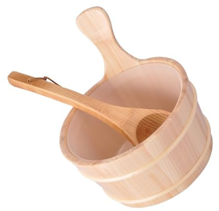 Mipcase Sauna Barrel Spoon Set Wooden Bucket Scoop Sauna Room Bathing Bucket Spa Tool Set