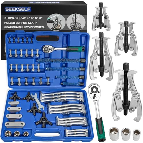 SEEKSELF Ensemble d'extracteur de roue 3 4 6 8, Kit d'extracteur de roulement 2-griffes/3-griffes avec clé dynamométrique, outil de traction robuste, griffes réversibles pour l'enlèvement de