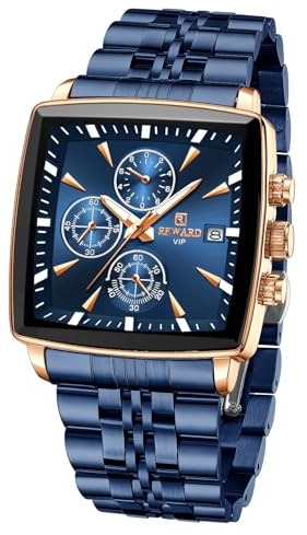 Forsining Herren-Geschäftsuhren, Quarz, analog, sportlich, wasserdicht, Herren-Armbanduhr, Multifunktions-Chronograph, blaues Edelstahl-Armband
