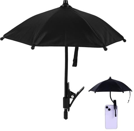 BOXOB Cell Phone Umbrella Clip, Adjustable Cell Phone Umbrella Sun Shade Clip Mini Shade Cover for Protect Cellphone Device Screen from Sun Rain (Black)