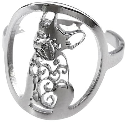 IOETSEUT Damen Schmuck Ring French Bulldog Mops Hund Verstellbarer Ring für Frauen Männer Haustier Tier Hohle Finger Ringe Schmuck Souvenir Geschenk