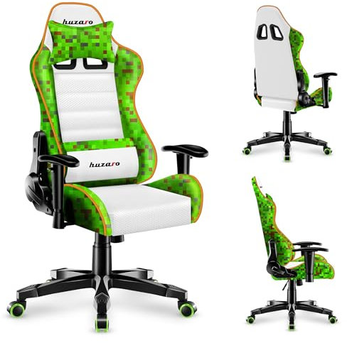 huzaro Ranger 6.0 Pixel White | Kinderdrehstuhl Gamingstuhl Ergonomisch | 1 Stück | Höhenverstellbar mit Nacken- & Lendenkissen | PU HD Leder | Kippfunktion | Kinder 100–160 cm | Weiß Design