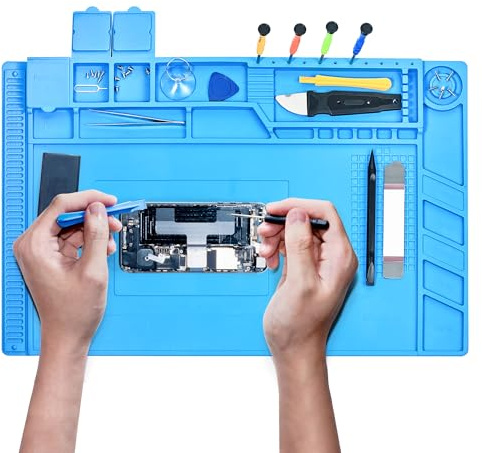 Chumix Lötmatte Silikon 45 x 30 cm, Silikonmatte Hitzebeständig bis 500°C | Werkbankmatte für Elektronikreparaturen, Löten, Handy, Compute | Magnetische Arbeitsmatte Silikon S160