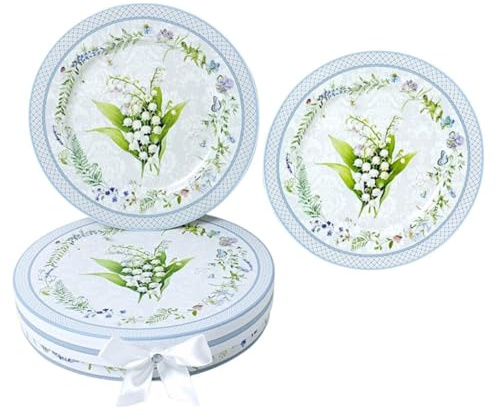 STP GOODS Dessertteller Aus Knochenporzellan, 2er-Set in Geschenkbox (maiglöckchen