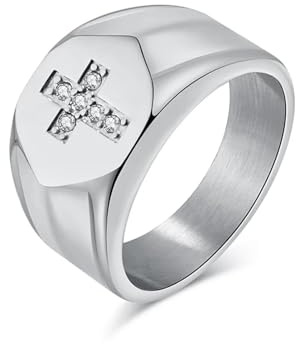 orehugaf Ring Ringe Damen Bijouterie Herren Herren Siegelring Mit Zirkonia-Kreuz, Schwarz-Goldfarben, Versprechensring, Glaubensschmuck