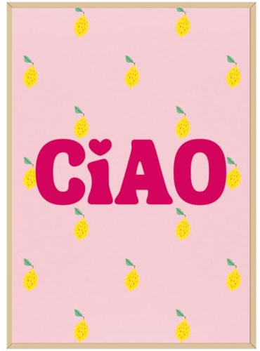 Poster Ciao Dolce Vita mit Zitronen | Poster Zitronen Italien pink & rot | Sommerliche Wanddeko für Küche & Wohnzimmer | Retro Italien Style Bild | Zitrone Wandbild im Vintage-Look (4C Print, 50x70)