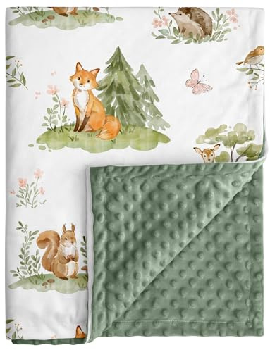 Civarua Kids Baby Blanket for Boys Girls, Super Soft Double Layer Minky Dot Blanket with Woodland Animals, 30x40 Inch Lightweight Dotted Backing for Infant Toddler Nursery Crib, Sensory Security Throw