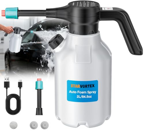 Starvortex Pulverizador de Espuma, 2 L Recargable Foamer Eléctrico Coche | Pulverizador Eléctrico Inalámbrico para el Cuidado del Coche, el Lavado del Moto, Regar las Flores, Limpiar la Cocina