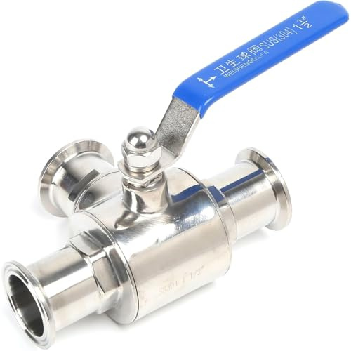 Tri Clamp Sanitär Kugelhahn, Edelstahl 304 Kugelhahn T-Anschluss, 3-Wege Klemmanschluss Kugelhahn mit blauem Verriegelungsgriff, PTFE ausgekleidet