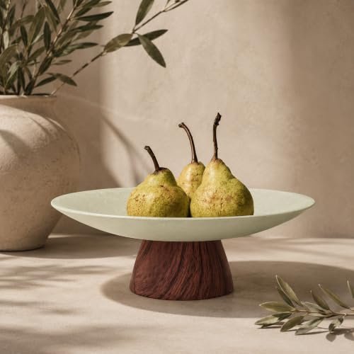 Large Decorative Bowl, Japandi Resin Pedestal Bowl for Home Decor, Minimalist Coffee Table Centerpiece, Modern Elegant Sculptural Fruit Bowl for Kitchen Island Decor