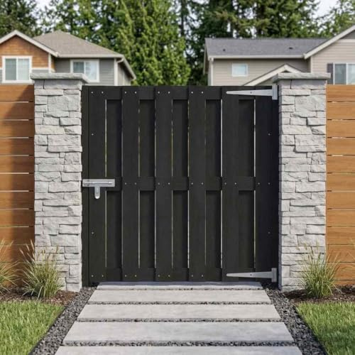 Tonture Puerta de jardín de 100 x 100 cm, color negro de WPC y aluminio, resistente a la intemperie con corredera, para terraza, privacidad y exterior seguro, fácil montaje, construcción estable