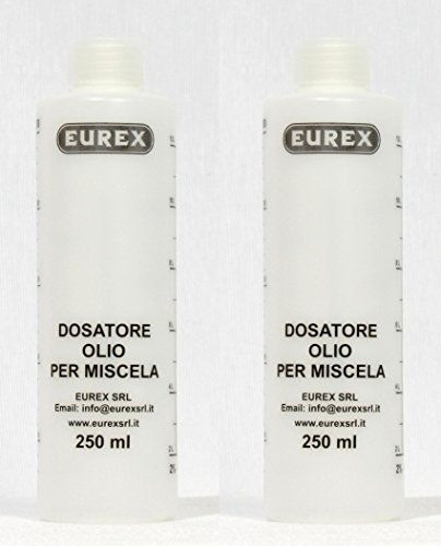 N. 2 Misurini Dosatori olio per miscela 250 ml con tappo, scala graduata e percentuali 2-4% 2,5-5% 3-6%