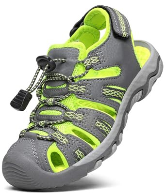 DREAM PAIRS Sandales De Sport De Été pour Garçons Et Filles pour Enfants Athlétiques en Plein Air,Size 32,Gris/Néon/Vert,160912-K