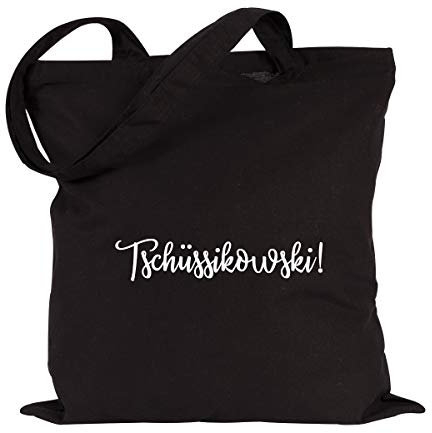 JUNIWORDS Jutebeutel - Wähle eine Farbe - Tschüssikowski! (Beutel: Schwarz, Text: Weiß)