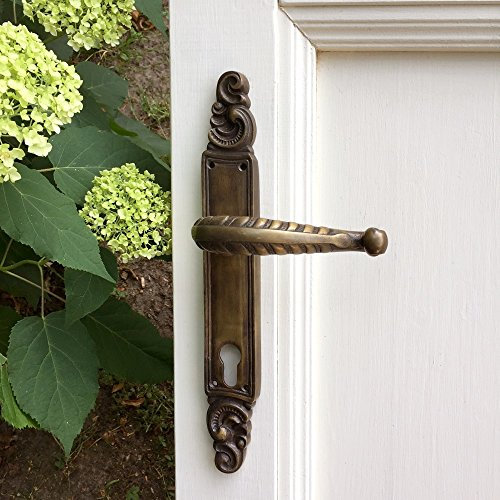 Antikas - Türdrücker-Garnitur in dunklem Messing für Haustüren im Antik-Stil