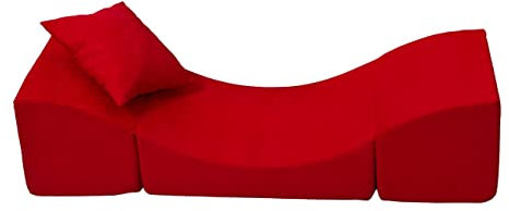 Velinda Kindertisch Liegestuhl Hocker Kindermöbel 3in1: Sitzwürfel Relaxliege Spieltisch (Farbe: rot)