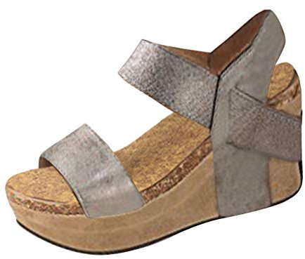 Minetom Sandali Donna Moda Sandali Espadrillas con Cinturino alla Caviglia Zeppe Donna Corda Intrecciato Piattaforma Eleganti Estivi Sandali A Grigio EU 37