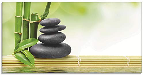ARTland Wanddeko Glasbilder Wandbild Glas Bild einteilig 60x30 cm Querformat Asien Wellness Zen Spa Steine Bambus Entspannung Grün T5OP