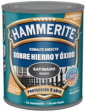 Hammerite Esmalte Liso Satinado, Negro, 250 ml (Paquete de 1)