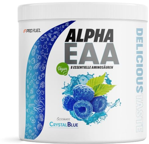 Alpha EAA Pulver 462g CRYSTAL BLUE - leckeres EAA Drink Pulver - 10.000 mg E.A.A. pro Portion - alle 8 essentiellen Aminosäuren (vegan) - Amino-EAAs-Drink - 33 Portionen - 100% vegan