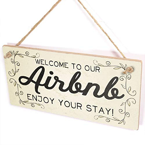 Welcome Enjoy Your Stay Sign, Leafy Scroll Guest Room Door Plaque | Visitor and Guest Welcoming Decor for Rental Room