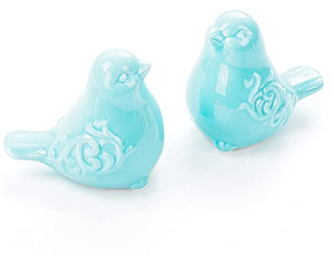 Insiswiner Dekofigur aus Keramik, blaue Vögel, 2 Stück