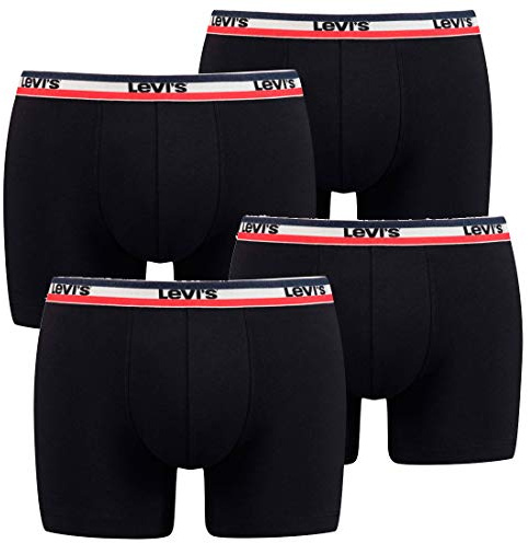 Levis Herren SPRTSWR Logo Boxer Brief Boxershorts Unterwäsche Pants 4er Pack, Farbe:200 - Black, Bekleidungsgröße:XL