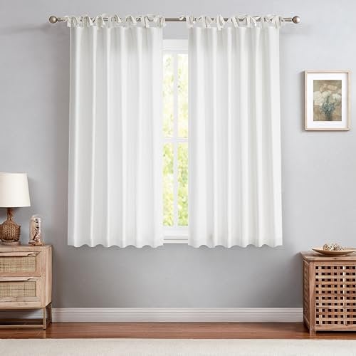 Central Park Weißer Vorhang zum Binden, halbtransparent, Fensterbehandlung, Leinen-Baumwoll-Mischgewebe, dekorativ für Wohnzimmer, 160 cm Länge, Behandlung für Schlafzimmer, Bauernhaus, rustikaler