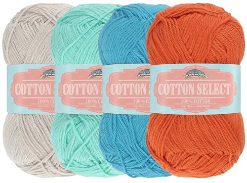 JubileeYarn Cotton Select Yarn - Sport Weight - 50g/Skein - Shades of Contrast Colours A - 4 Skeins