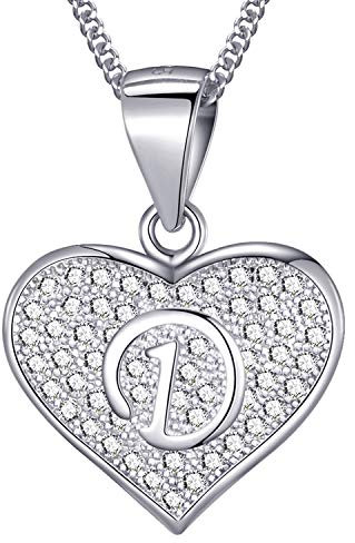 MASADA 925 Silber Herz Buchstaben-Halskette - Initialen-Anhänger mit Zirkonia-Steinen - Buchstabe D - 46 cm Kette mit Samtbeutel